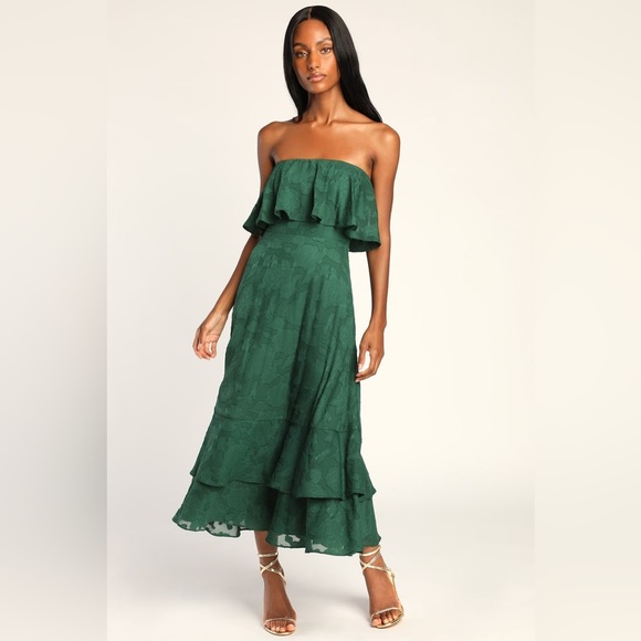 Lulu's Green Strapless Ruffle Dress - Picture 1 of 6